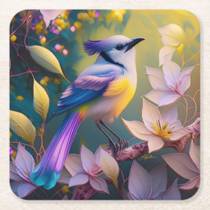 Violet Tufted Yellow Breasted Fantasy Bird Rechteckiger Pappuntersetzer