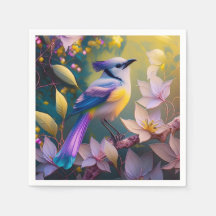 Violet Tufted Yellow Breasted Fantasy Bird