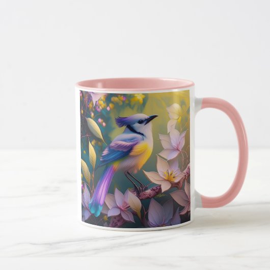 Violet Tufted Yellow Breasted Fantasy Bird Tasse (Rechts)