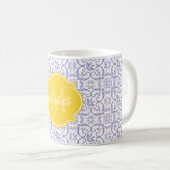 Violet Tulip Damask Monogramm Tasse (VorderseiteRechts)