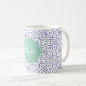 Violet Tulip Damask Monogramm Tasse (VorderseiteRechts)