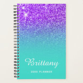 Violet Turquoise Glitzer Ombre Personalisiert Planer (Vorderseite)