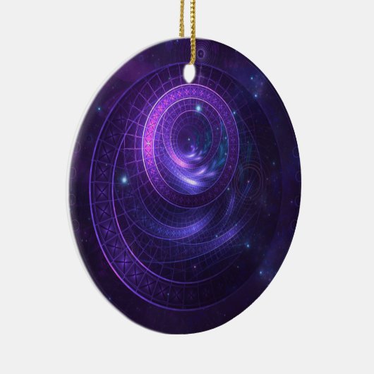 Violet und Blaue Geometrie eines Himmelswurmlochs Keramik Ornament (Rechts)