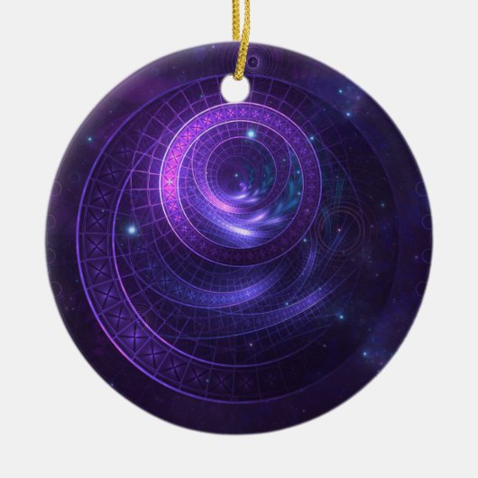 Violet und Blaue Geometrie eines Himmelswurmlochs Keramik Ornament (Vorne)