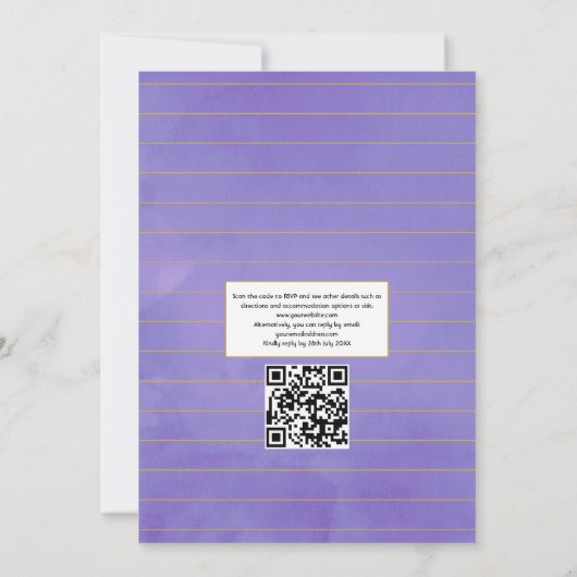 Violet und Gold Herbarium QR Code UAWG Wedding Einladung (Rückseite)
