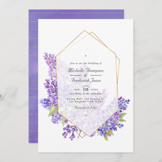 Violet und Gold Herbarium QR Code UAWG Wedding Einladung (Vorne/Hinten)