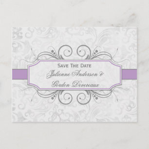 Violet und graue Damaske Save the Date Ankündigungspostkarte