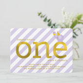 Violet und Imitate Goldene Foil Elefantin Geburtst Einladung (Stehend Vorderseite)