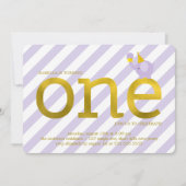 Violet und Imitate Goldene Foil Elefantin Geburtst Einladung (Vorderseite)