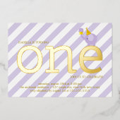 Violet und Imitate Goldene Foil Elefantin Geburtst Folieneinladung (Vorderseite)