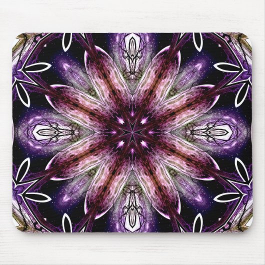 Violet und Magenta Kosmische Blume Kaleidoskop Mousepad (Vorne)