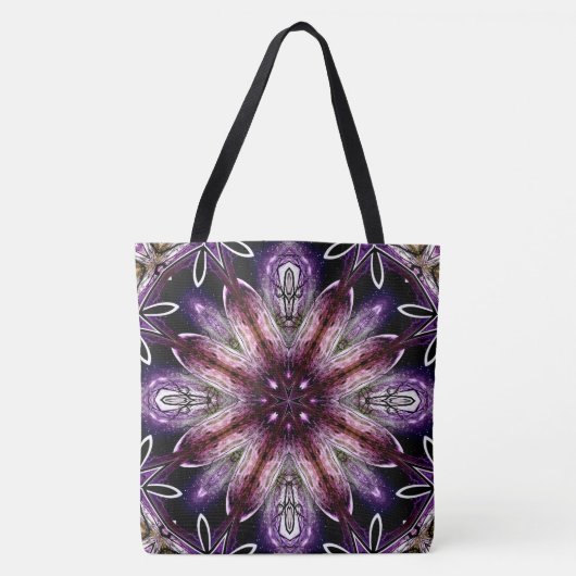 Violet und Magenta Kosmische Blume Kaleidoskop Tasche (Vorderseite)