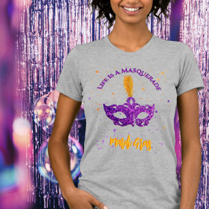 Violet und Orange Glitzer Maske Mardi Gras  T-Shirt