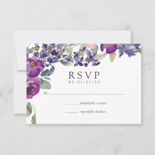 Violet und Plum floral Wedding RSVP Karte (Vorderseite)