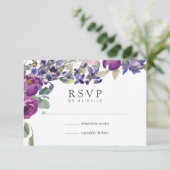 Violet und Plum floral Wedding RSVP Karte (Stehend Vorderseite)