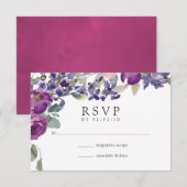 Violet und Plum floral Wedding RSVP Karte (Vorne/Hinten)