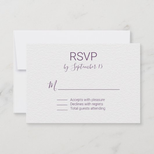 Violet und White Wedding RSVP Karte (Vorderseite)