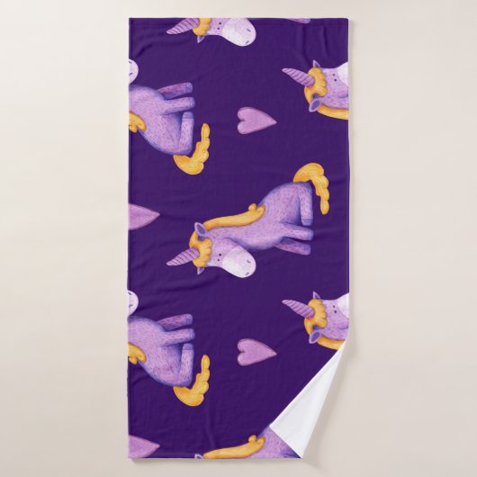 Violet Unicorns Hört Wasserfarbmuster. Badehandtuch (Badehandtuch)