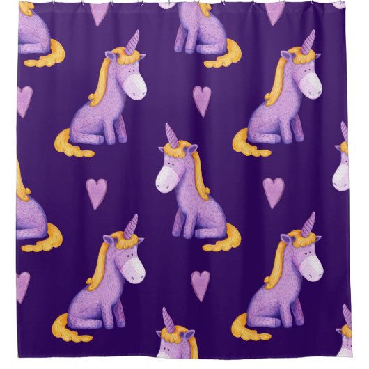 Violet Unicorns Hört Wasserfarbmuster. Duschvorhang (Vorderseite)