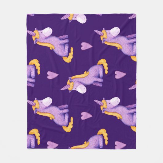 Violet Unicorns Hört Wasserfarbmuster. Fleecedecke (Vorderseite)