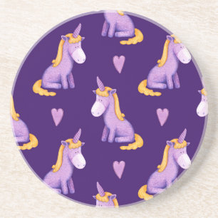 Violet Unicorns Hört Wasserfarbmuster. Getränkeuntersetzer