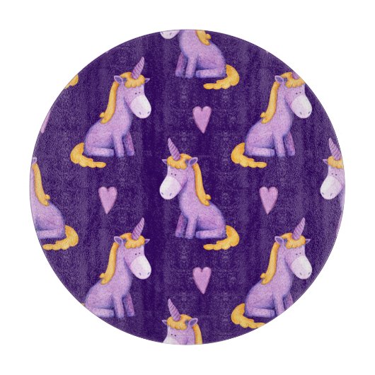 Violet Unicorns Hört Wasserfarbmuster. Schneidebrett (Vorderseite)