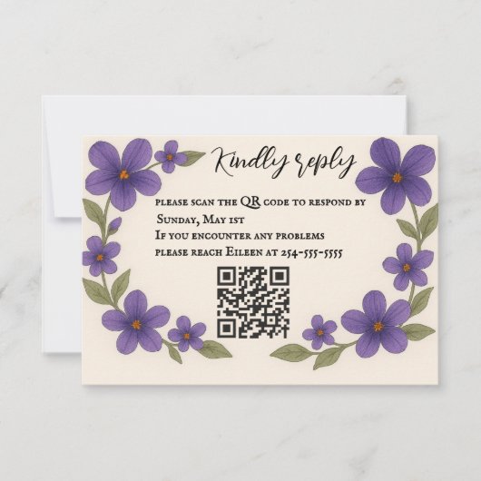 Violet Veil QR Code RSVP Karte (Vorderseite)