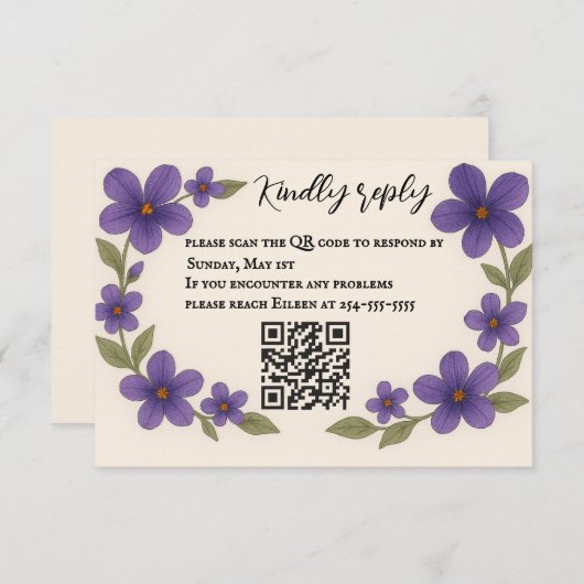 Violet Veil QR Code RSVP Karte (Vorne/Hinten)