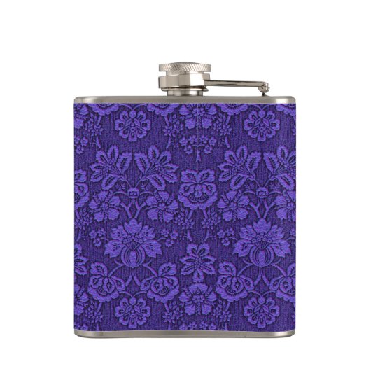 Violet Vintag Damask Muster Flachmann (Rückseite)