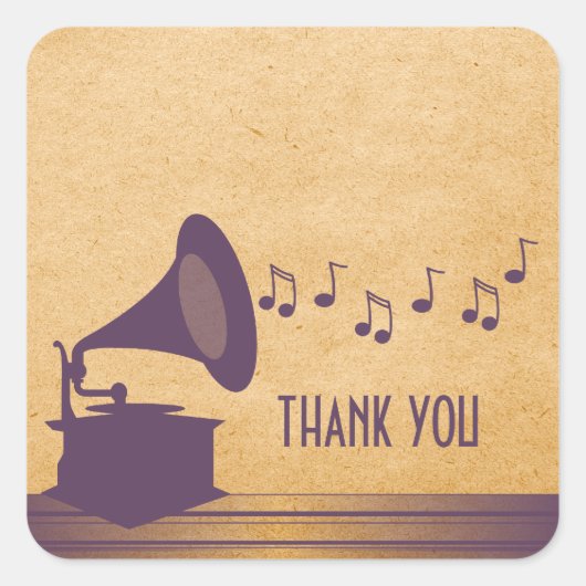 Violet Vintag Gramophone Danke Stickers (Vorderseite)