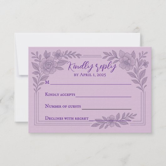 Violet Vows Traditionelle Hochzeitskarte RSVP Karte (Vorderseite)
