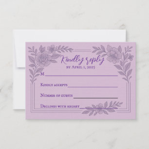 Violet Vows Traditionelle Hochzeitskarte RSVP Karte