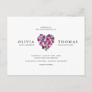 Violet Watercolor Blume Herz Bouquet Wedding  Einladungspostkarte