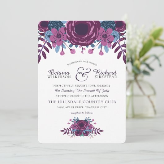 Violet Watercolor Blumenzehen Einladung (Stehend Vorderseite)