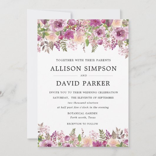 Violet Watercolor Blumenzwiebelkarten Einladung (Vorderseite)