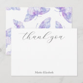 Violet Watercolor Butterfly Pattern Dankeskarte (Vorne/Hinten)