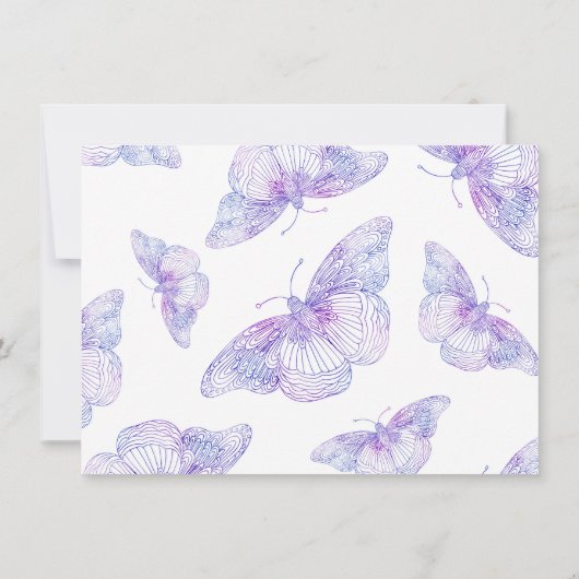Violet Watercolor Butterfly Pattern Dankeskarte (Rückseite)