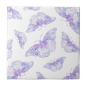 Violet Watercolor Butterfly Pattern Fliese (Vorderseite)