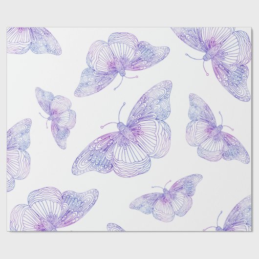 Violet Watercolor Butterfly Pattern Geschenkpapier (Flach)