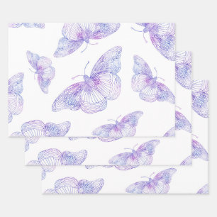 Violet Watercolor Butterfly Pattern Geschenkpapier Set