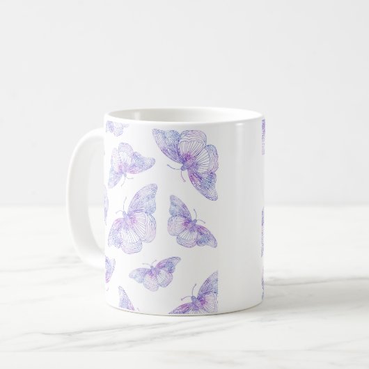 Violet Watercolor Butterfly Pattern Kaffeetasse (Vorderseite Links)
