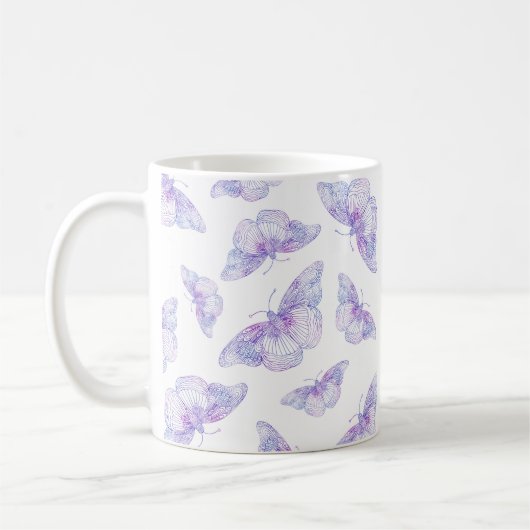 Violet Watercolor Butterfly Pattern Kaffeetasse (Links)