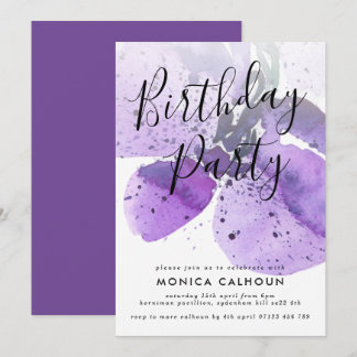 Violet Watercolor Orchid Geburtstagsparty Einladung