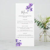 Violet Watercolor Orchid Wedding Menu Menükarte (Stehend Vorderseite)