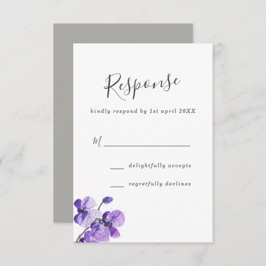 Violet Watercolor Orchids Wedding RSVP (Vorne/Hinten)
