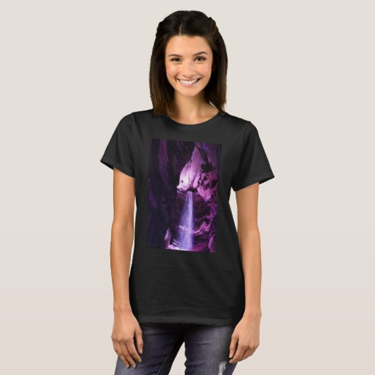 Violet Waterfall Frauen schwarzer T - Shirt (Vorne ganz)