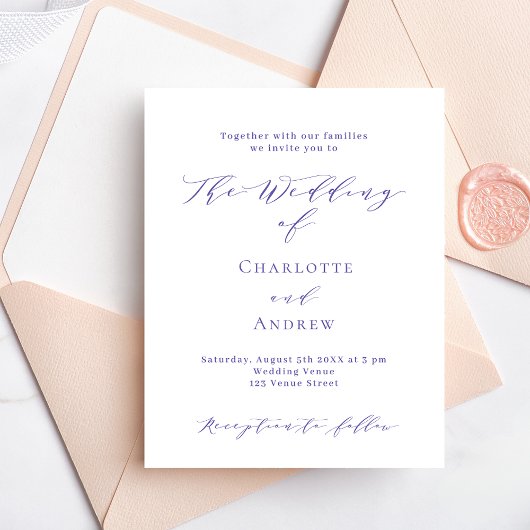 Violet weiß formelle Budget Hochzeit Einladung