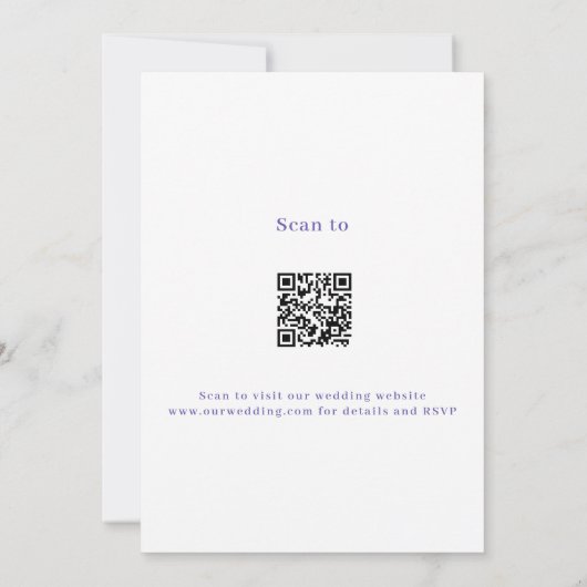 Violet White formale Skript QR Code UAWG Hochzeit Einladung (Rückseite)
