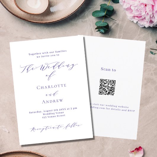 Violet White formale Skript QR Code UAWG Hochzeit Einladung