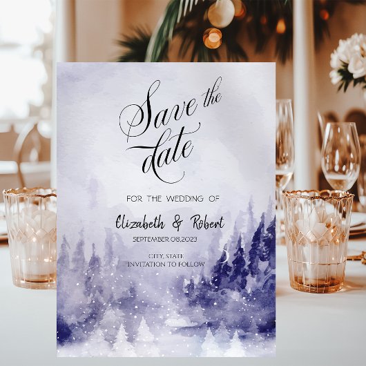 Violet Winter Landscape Snow Save The Date